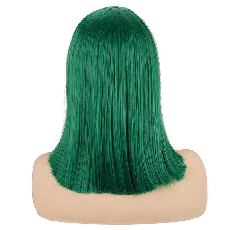 morvally Short Straight Bob Wig Heat Resistant Hair with Blunt Bangs Natural Looking Cosplay Costume Daily Wigs for Women (14", Green) - Image 4